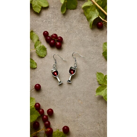 Red Wine Glass Dangle Earrings - Fun and Stylish Gift for Her - Picture 2 of 5
